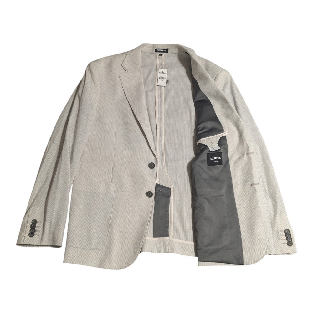Express Extra Slim Sport Coat Blazer Mens 42S Gray Stripe Linen Blend NWT